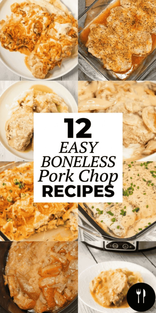 12 easy boneless pork chop recipes perfect for quick weeknight dinners and simple family meals. This roundup includes boneless pork chop recipes in oven, baked boneless chop recipes, and juicy boneless chop recipes that are full of flavor. You’ll also find boneless pork chop recipes crockpot style, boneless pork chop recipes air fryer, and instant pot pork chops that make dinner easy. From thick boneless pork chop recipes to pork chop casserole and healthy pork chop recipes, these pork chops dinner ideas are perfect for families. If you’re wondering what to make with pork chops, these easy pork chop recipes include some of the best baked pork chops ever.