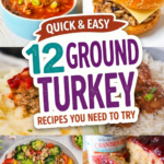 12 ground turkey recipes perfect for dinner and healthy family meals on busy weeknights. This collection includes simple and easy dinner ideas like ground turkey meatballs, turkey chili, sloppy Joes, hearty soup, meatloaf, stir fry with veggies, and quick skillet meals. You’ll also find recipes with rice, quinoa, pasta, and potatoes that are perfect for meal prep and feeding families. Includes kid friendly dinners for picky eaters and creative options like muffin tin meatloaf bites and Instant Pot meals. These quick and healthy ground turkey meals are perfect for busy nights when you need simple weeknight dinners everyone will enjoy.
