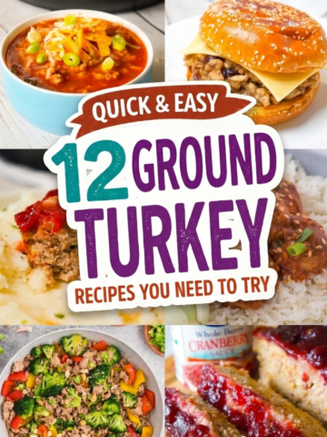 12 ground turkey recipes perfect for dinner and healthy family meals on busy weeknights. This collection includes simple and easy dinner ideas like ground turkey meatballs, turkey chili, sloppy Joes, hearty soup, meatloaf, stir fry with veggies, and quick skillet meals. You’ll also find recipes with rice, quinoa, pasta, and potatoes that are perfect for meal prep and feeding families. Includes kid friendly dinners for picky eaters and creative options like muffin tin meatloaf bites and Instant Pot meals. These quick and healthy ground turkey meals are perfect for busy nights when you need simple weeknight dinners everyone will enjoy.