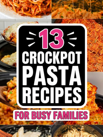13 crockpot pasta recipes perfect for busy weeknights and easy family dinners. This collection includes chicken pasta crockpot recipes, chicken and pasta crockpot recipes, crockpot pasta recipes ground beef, and crockpot penne pasta recipes that are simple and satisfying. You’ll find ground beef crock pot spaghetti, crock pot pasta recipe Alfredo, crockpot pasta recipes with meatballs, and creamy crockpot pasta recipes with cream cheese. These crockpot pasta recipes are kid friendly and perfect for feeding families on busy school nights or relaxing Sunday dinners. With dump and go slow cooker meals like lasagna, Italian sausage pasta, and meatless pasta dishes, these crockpot pasta recipes are perfect for meal prepping and easy dinners.