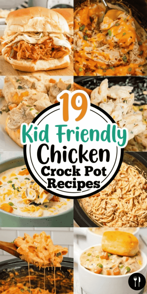 19 crock pot chicken recipes perfect for kid friendly dinners and easy family meals. This roundup includes crock pot chicken breast recipes, crock pot chicken thighs recipes, and simple crock pot shredded chicken recipes that cook low and slow in the slow cooker. Discover pulled chicken crock pot recipes, crock pot ranch chicken recipes, crock pot chicken pasta recipes, crock pot chicken chili recipes, and crock pot chicken pot pie recipes. You’ll also find crock pot chicken soup recipes, crock pot chicken stew recipes, and cream of chicken crock pot recipes that are perfect for busy weeknight dinners or cozy weekend meals. These easy crock pot chicken recipes are simple dump and go meals perfect for families and picky eaters.