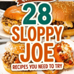 28 quick and easy sloppy joe recipes perfect for dinner ideas for families, parties, and feeding a crowd. This roundup includes classic homemade sloppy joe sauce recipes with ketchup, tomato sauce, chili sauce, brown sugar, and even healthy versions with no ketchup. You’ll find sloppy joe sliders, sloppy joe dogs, cheesy sloppy joe casseroles, nacho sloppy joe bakes, and fun comfort food mashups like sloppy joe mac and cheese and garlic butter sloppy joe bread. Recipes include ground turkey, ground chicken, pork, bacon, and even creative versions using salsa, BBQ sauce, spaghetti sauce, and Cajun flavors. Great for kids, meal prep, large groups, and easy weeknight dinners.