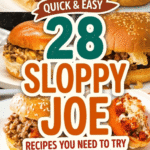28 quick and easy sloppy joe recipes perfect for dinner ideas for families, parties, and feeding a crowd. This roundup includes classic homemade sloppy joe sauce recipes with ketchup, tomato sauce, chili sauce, brown sugar, and even healthy versions with no ketchup. You’ll find sloppy joe sliders, sloppy joe dogs, cheesy sloppy joe casseroles, nacho sloppy joe bakes, and fun comfort food mashups like sloppy joe mac and cheese and garlic butter sloppy joe bread. Recipes include ground turkey, ground chicken, pork, bacon, and even creative versions using salsa, BBQ sauce, spaghetti sauce, and Cajun flavors. Great for kids, meal prep, large groups, and easy weeknight dinners.