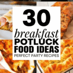 30 breakfast potluck ideas perfect for work, school events, and holiday gatherings. This roundup includes savoury and sweet recipes that are easy to bring and simple to serve a crowd. You’ll find breakfast potluck ideas crock pot style, make ahead breakfast casseroles, cold breakfast potluck ideas, and baked brunch dishes that travel well. These easy breakfast potluck ideas for work and school are perfect for office breakfast potlucks, brunch potluck ideas, Christmas breakfast potluck ideas, and Easter breakfast potluck ideas. With both savoury breakfast dishes and sweet breakfast treats, these simple recipes are perfect for parties, holiday gatherings, and feeding a crowd at morning events.