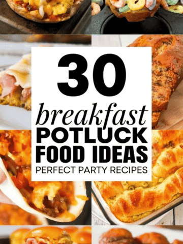 30 breakfast potluck ideas perfect for work, school events, and holiday gatherings. This roundup includes savoury and sweet recipes that are easy to bring and simple to serve a crowd. You’ll find breakfast potluck ideas crock pot style, make ahead breakfast casseroles, cold breakfast potluck ideas, and baked brunch dishes that travel well. These easy breakfast potluck ideas for work and school are perfect for office breakfast potlucks, brunch potluck ideas, Christmas breakfast potluck ideas, and Easter breakfast potluck ideas. With both savoury breakfast dishes and sweet breakfast treats, these simple recipes are perfect for parties, holiday gatherings, and feeding a crowd at morning events.