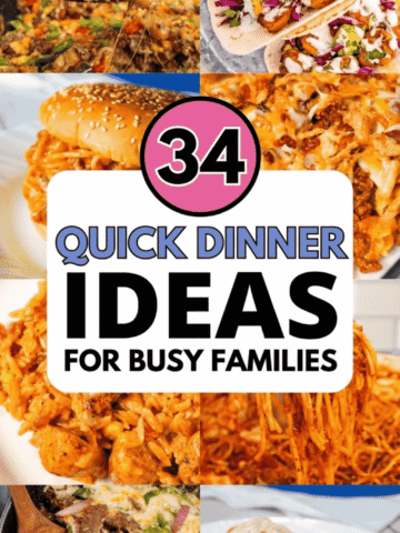 Need quick dinner ideas for busy families? These 34 easy weeknight dinner ideas include quick and easy dinner recipes, 30 minute dinners, and dump and go crockpot dinners perfect for hectic nights. Discover cheap dinners for a family, lazy dinners, kid friendly dinners, and easy meals for dinner using simple ingredients. From ground beef dishes to quick chicken and delicious vegetarian meals, these easy family friendly dinners are perfect for picky eaters. Great for meal planning menus, busy weeknight meals families love, and super easy weeknight dinners everyone will eat.
