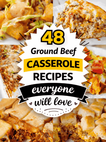 48 easy ground beef casserole recipes perfect for dinner and busy weeknight supper ideas. This collection includes cheesy casseroles with noodles, egg noodles, penne pasta, rice, potatoes, hashbrowns, tater tots, biscuits, cornbread, and stuffing mix. You’ll find Mexican taco casseroles, cheeseburger and Big Mac bakes, sloppy joe casseroles, and low carb options with zucchini and green beans. Recipes feature cream cheese, sour cream, bacon, tomato soup, beans, corn, and Bisquick for easy prep. Great for kids, feeding a crowd, make ahead meals to freeze, and even crockpot dinners the whole family will love.