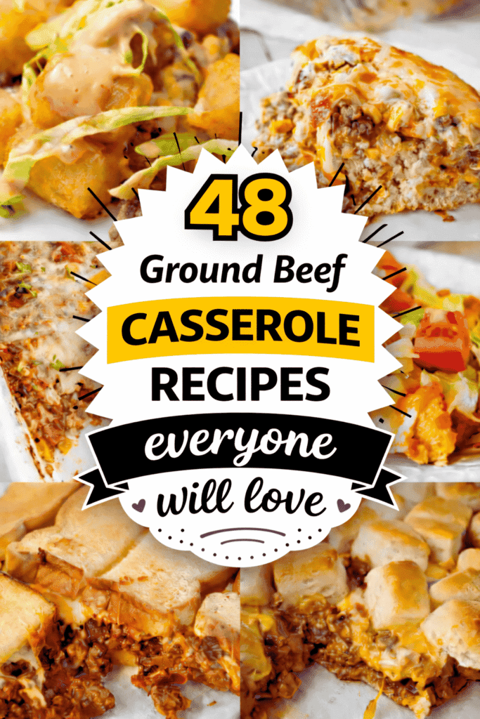 48 easy ground beef casserole recipes perfect for dinner and busy weeknight supper ideas. This collection includes cheesy casseroles with noodles, egg noodles, penne pasta, rice, potatoes, hashbrowns, tater tots, biscuits, cornbread, and stuffing mix. You’ll find Mexican taco casseroles, cheeseburger and Big Mac bakes, sloppy joe casseroles, and low carb options with zucchini and green beans. Recipes feature cream cheese, sour cream, bacon, tomato soup, beans, corn, and Bisquick for easy prep. Great for kids, feeding a crowd, make ahead meals to freeze, and even crockpot dinners the whole family will love.