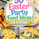 50 party food ideas for a crowd perfect for family gatherings, classroom parties, daycare events, and kids school lunch celebrations. This collection includes easy recipes for kids and adults featuring appetizers, finger foods, snacks, and main dish dinner ideas everyone will love. You’ll find crock pot meatballs, sausage balls, egg salad sandwiches, pasta salad, macaroni salad, potato salad, coleslaw, casseroles, mac and cheese, and crowd friendly side dishes. Sweet desserts and treats include cookies, cakes, fluff salad, and no bake dessert ideas perfect for toddlers, preschool parties, potlucks, and family events. Simple party food ideas that are budget friendly and easy to prepare.