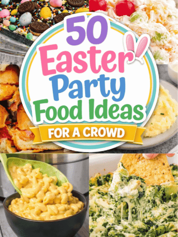 50 party food ideas for a crowd perfect for family gatherings, classroom parties, daycare events, and kids school lunch celebrations. This collection includes easy recipes for kids and adults featuring appetizers, finger foods, snacks, and main dish dinner ideas everyone will love. You’ll find crock pot meatballs, sausage balls, egg salad sandwiches, pasta salad, macaroni salad, potato salad, coleslaw, casseroles, mac and cheese, and crowd friendly side dishes. Sweet desserts and treats include cookies, cakes, fluff salad, and no bake dessert ideas perfect for toddlers, preschool parties, potlucks, and family events. Simple party food ideas that are budget friendly and easy to prepare.
