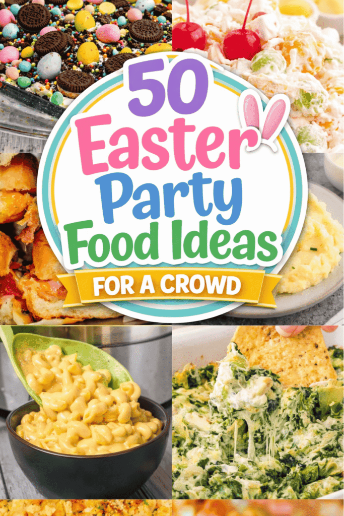 50 party food ideas for a crowd perfect for family gatherings, classroom parties, daycare events, and kids school lunch celebrations. This collection includes easy recipes for kids and adults featuring appetizers, finger foods, snacks, and main dish dinner ideas everyone will love. You’ll find crock pot meatballs, sausage balls, egg salad sandwiches, pasta salad, macaroni salad, potato salad, coleslaw, casseroles, mac and cheese, and crowd friendly side dishes. Sweet desserts and treats include cookies, cakes, fluff salad, and no bake dessert ideas perfect for toddlers, preschool parties, potlucks, and family events. Simple party food ideas that are budget friendly and easy to prepare.