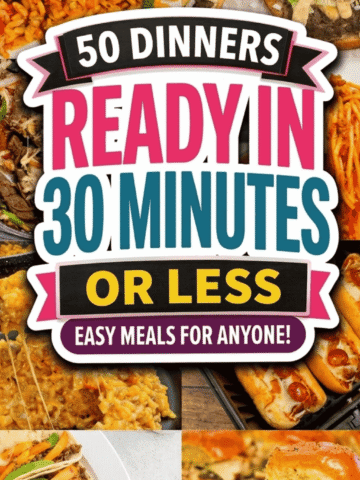 50 thirty minute meals perfect for busy weeknights when you need dinner on the table fast. This roundup includes easy dinner recipes made with ground beef, chicken, ground turkey, sausage, shrimp, pork, and rotisserie chicken. You’ll find skillet meals, stove top dinners, air fryer recipes, casseroles, and one pot meals that are perfect for families and picky eaters. Recipes include pasta dishes, gnocchi dinners, beef and broccoli, chicken and rice meals, and comfort food favorites with potatoes, rice, mushrooms, and orzo. These quick and easy dinners are kid friendly, budget friendly, and perfect for cheap family meals, meal planning, and simple weeknight cooking.