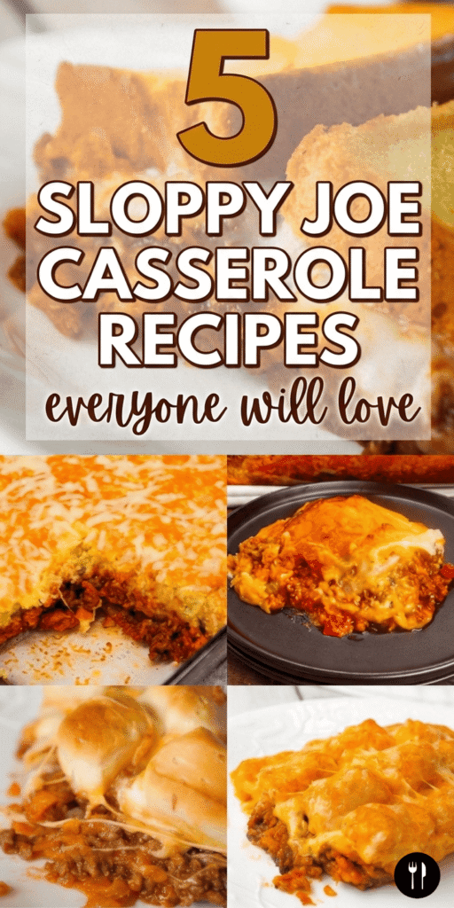 5 sloppy joe casserole recipes perfect for family dinner and busy weeknight meals. This collection includes comfort food favorites like sloppy joe casserole with tater tots, sloppy joe casserole with biscuits using Pillsbury biscuits, and sloppy joe casserole with cornbread made with Jiffy cornbread mix. You’ll also find hearty dinner ideas like sloppy joe casserole with mashed potatoes and a fun sloppy joe grilled cheese casserole loaded with melty cheese. These recipes feature homemade sloppy joe sauce and simple ingredients that make them budget friendly and perfect for feeding a crowd. Great for potluck dinners, family meals, kids who love sloppy joes, and easy weeknight dinner ideas when you need cheap meals that still taste amazing.