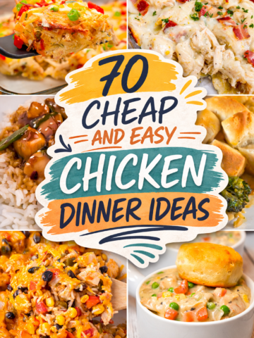 70 cheap and easy chicken dinner ideas perfect for busy weeknight dinners and school nights. This collection includes quick recipes for family meals using chicken breasts, chicken thighs, shredded chicken, and rotisserie chicken. You’ll find crockpot meals, Instant Pot dinners, one pot recipes, dump and bake casseroles, and simple chicken pasta dishes. Options include Mexican chicken, healthy meals with rice, dinners without pasta, and comforting recipes with potatoes, biscuits, and dumplings. Many recipes feature cream cheese, broccoli, noodles, and veggies for balanced meals kids love. Perfect for families of 4, toddlers, guests, or feeding a crowd on busy nights and weekends.