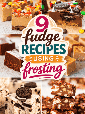 9 easy fudge recipes made with frosting that are perfect for holidays, bake sales, and party desserts. This collection includes chocolate fudge, peanut butter fudge, marshmallow fudge, Oreo fudge, toffee fudge, peanut butter cup fudge, and M&M fudge varieties. These easy fudge recipes use chocolate chips, vanilla frosting, mini marshmallows, mini Oreos, Reese’s Pieces, walnuts, and candy mix ins for rich flavor without condensed milk. Perfect for Christmas, Easter, Thanksgiving, potlucks, school treats, work parties, and desserts to sell. These no fail fudge recipes are kid friendly, simple to make, and ideal for holiday gifting or quick sweet treats.