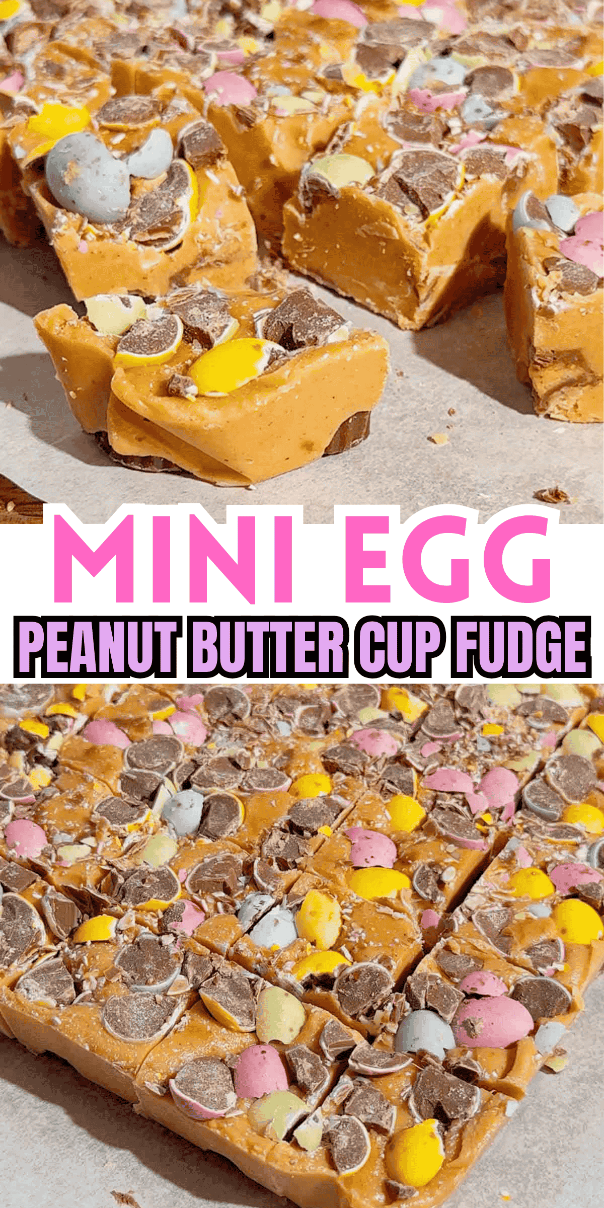 Mini Egg Peanut Butter Cup Fudge is the ultimate easy no bake dessert for Easter and spring parties. This microwave fudge recipe is made with vanilla frosting, peanut butter chips and smooth peanut butter for a rich and creamy texture. Loaded with mini Reese’s peanut butter cups and crushed Cadbury mini eggs, this dessert is perfect for peanut butter lovers. If you’re looking for easy Easter desserts, no bake fudge recipes, simple desserts for a crowd or quick holiday treats, this one is a must try. Great for gifting, dessert trays, potlucks and family gatherings, this sweet treat is colourful, fun and incredibly easy to make. Save this easy fudge recipe for your Easter dessert ideas.