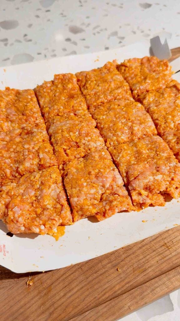 pork mixture cut into 12 portions