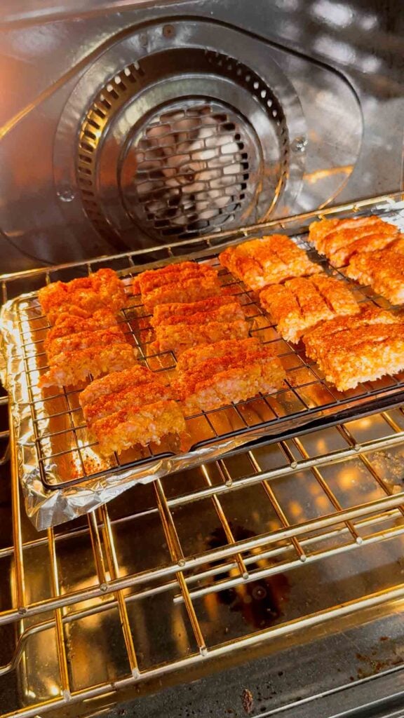 mcrib slider patties baking in the oven