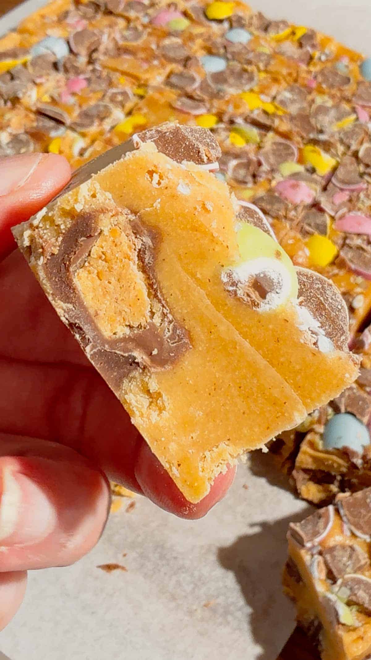 Mini Egg Peanut Butter Cup Fudge is the ultimate easy no bake dessert for Easter and spring parties. This microwave fudge recipe is made with vanilla frosting, peanut butter chips and smooth peanut butter for a rich and creamy texture. Loaded with mini Reese’s peanut butter cups and crushed Cadbury mini eggs, this dessert is perfect for peanut butter lovers. If you’re looking for easy Easter desserts, no bake fudge recipes, simple desserts for a crowd or quick holiday treats, this one is a must try. Great for gifting, dessert trays, potlucks and family gatherings, this sweet treat is colourful, fun and incredibly easy to make. Save this easy fudge recipe for your Easter dessert ideas.