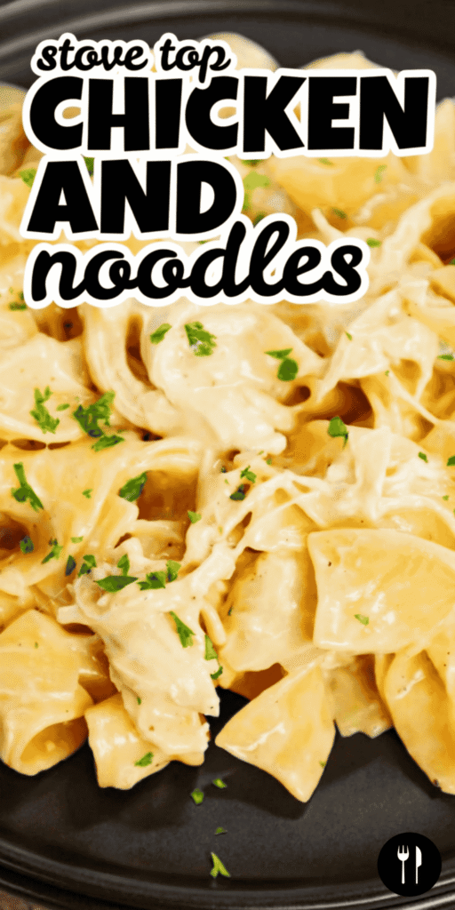 This stove top chicken and noodles recipe is the perfect homestyle comfort food dinner for busy nights. Made with egg noodles, tender chicken, and a creamy sauce using cream of chicken soup, this easy chicken and noodles stove top recipe is simple, hearty, and full of flavor. You can make chicken and noodles with rotisserie chicken for a quick dinner idea that comes together fast. This creamy chicken and noodles stove top recipe is perfect for family dinners, lunch leftovers, or meal prep for the week. With its homemade, old fashioned flavor that tastes like grandma’s cooking, this chicken and noodles recipe is great for kids, small family meals for two, and cozy comfort food dinners.