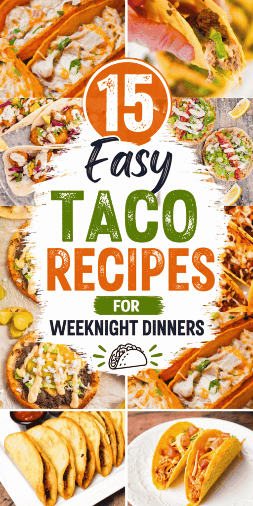 Looking for easy taco recipes to upgrade your weeknight meals? This collection of 15 easy taco recipes is packed with taco dishes perfect for Taco Tuesday recipes, quick family meals, and fast dinners. From crispy beef tacos and crunchy taco recipes to buffalo chicken tacos and classic chicken tacos, these taco recipes for dinner are full of bold Mexican dinner recipes flavor. You’ll find taco bar ideas, crockpot street tacos, beef street tacos recipe options, and oven baked tacos with melted cheese. Perfect for taco night ideas, meal ideas cheap, and easy comfort food, these Mexican meals are great for busy nights and crowd pleasing recipes everyone will love.
