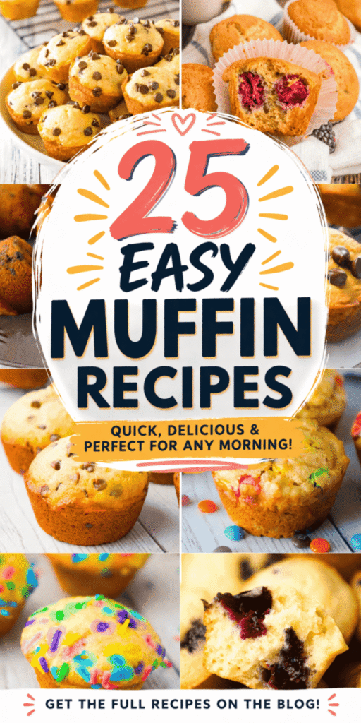 Looking for the ultimate list of Muffin Recipes? These 25 Easy Muffin Recipes include everything from Healthy Muffins Recipes to indulgent Bakery Style Muffins perfect for any craving. Whether you want Quick Muffin Recipes for busy mornings, Mini Muffin Recipes for snacks, or hearty Breakfast Muffins Recipes, this collection has it all. You’ll find Banana Oatmeal Muffins, Oatmeal Chocolate Chip Muffins, Chocolate Chip Muffins, and Berry Muffins that double as Easy Breakfast Ideas and Quick Snacks. From Healthy Baking Recipes to Sweet Desserts, these Homemade Muffins are perfect for Easy Grab And Go Breakfast Ideas, Breakfast Muffins For Kids, or even a cozy brunch spread.
