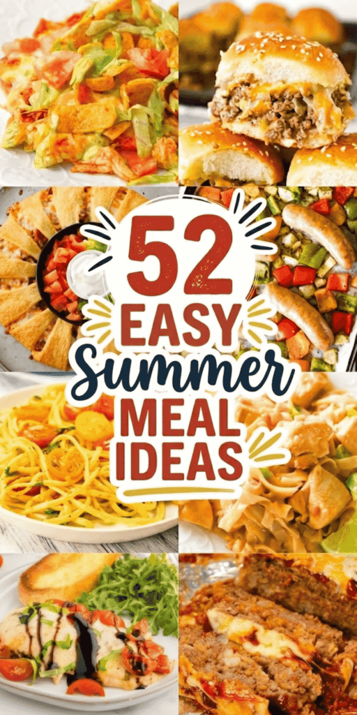 If you&rsquo;re stuck in a dinner rut, these 52 easy summer meals are about to save your sanity. Packed with summertime meals perfect for hot nights, this list is full of easy summer dinner ideas, quick summer meals, and lazy dinners your whole family will actually eat. From grilled meat and fresh vegetables to refreshing summer dinners like salmon salad and vegetable pasta, there&rsquo;s something here for every craving. These summer dinner recipes for family are ideal for weeknight dinner chaos, whether you need 30 minute meals, cheap meals, or no kitchen meals when it&rsquo;s just too hot to cook. Think cold recipes dinner, pool dinner ideas, and dinners for hot days summer that require minimal effort but deliver big flavor.