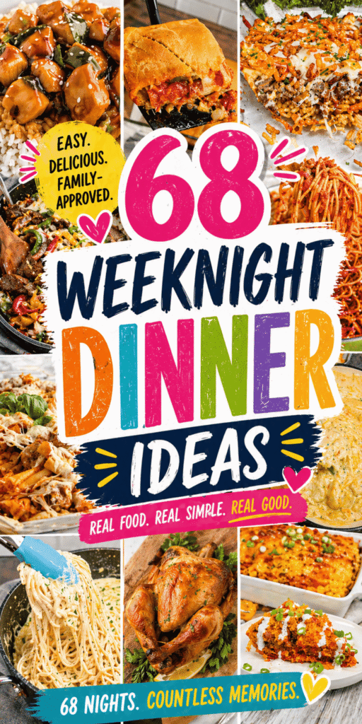 Looking for easy weeknight dinners that actually get eaten? These 68 weeknight meals are packed with easy dinner recipes for family, quick and easy dinner recipes, and lazy dinners perfect for busy nights. From sheet pan dinners and one pot dinners to foods with chicken and ground beef, these easy meals for dinner are budget friendly and full of flavor. Whether you need dinner ideas with stuff at home, easy cheap meals for family, or healthy dinner recipes for family, this list has it all. Perfect for picky eaters, sports nights dinners, and school night meals when you need fast dinner recipes that don&rsquo;t feel boring or repetitive.