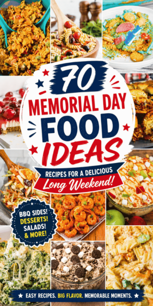 Planning a cookout? These 70 Memorial Day food ideas are packed with Summer BBQ Food, Memorial Day Recipes, and easy Memorial Day Meals your guests will actually want to eat. From 4th Of July BBQ Food and Fourth Of July Appetizers to Memorial Day Party Food, cookout sides, and finger foods Memorial Day guests can grab fast, this list covers it all. You&rsquo;ll find Memorial Day Menu Ideas Easy, cheap Memorial Day food, Memorial Day Picnic Food Ideas, and Memorial Day BBQ Menu Ideas perfect for feeding a crowd. Whether you need Memorial Day Snacks, Memorial Day Desserts, or BBQ potluck ideas, these Memorial Day Cookout Ideas make hosting stress-free and delicious.