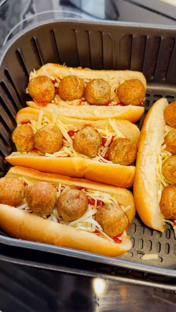 meatball subs in an air fryer basket