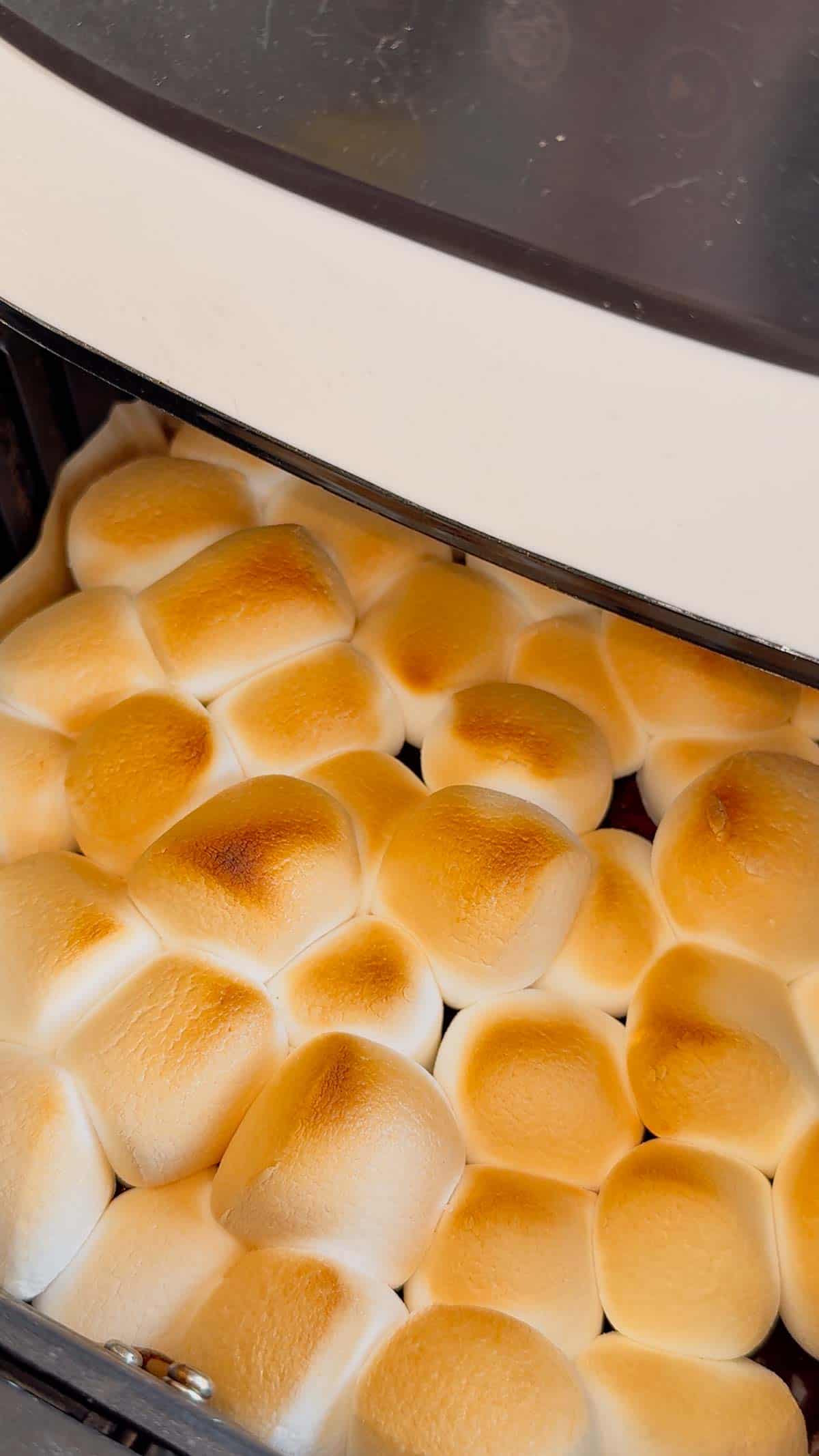 toasted marshmallow smores dip in an air fryer basket
