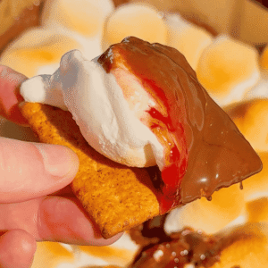 This Air Fryer Strawberry Nutella S’mores Dip is the ultimate easy dessert recipe for chocolate lovers, summer parties and cozy movie nights at home. Made with creamy Nutella, sweet strawberry pie filling and gooey toasted marshmallows, this air fryer dessert is a fun twist on classic campfire s’mores without needing a fire pit. Serve it warm with graham crackers, cookies, pretzels or fresh strawberries for the perfect sweet snack, party dessert or quick treat idea. If you love easy air fryer recipes, dessert dips, viral TikTok desserts, chocolate strawberry desserts, marshmallow treats and fun family dessert ideas, this easy s’mores dip recipe is a must try for sleepovers, date nights, birthday parties, holiday gatherings and summer entertaining.