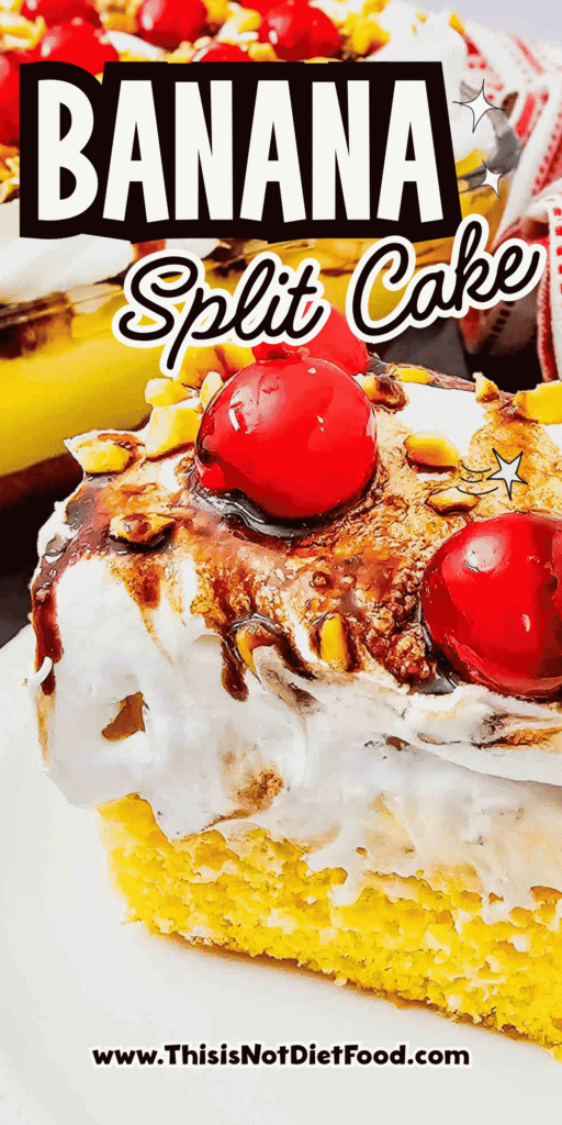 Banana Split Cake is the ultimate easy dessert recipe for anyone who loves classic banana split flavors in a soft baked cake. This layered dessert starts with a moist yellow cake base and is topped with bananas, crushed pineapple, fluffy whipped topping, chocolate drizzle, and maraschino cherries for the perfect sweet finish. If you’re searching for easy cake recipes, banana desserts, pineapple desserts, potluck desserts, summer desserts, or crowd pleasing party desserts, this Banana Split Cake recipe is a must-try. Great for birthdays, BBQs, family gatherings, holidays, and make ahead desserts, this colorful treat is simple to prepare and always a hit with both kids and adults who love fun retro dessert recipes.
