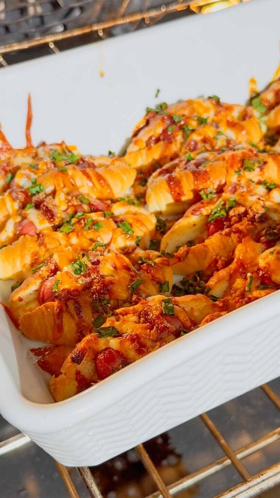 mini cheese dogs baking in the oven