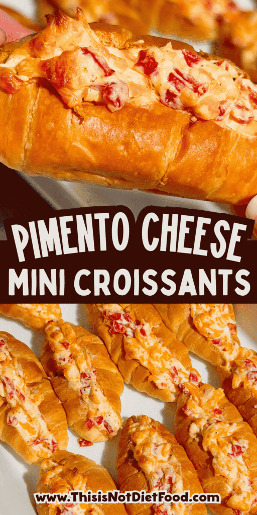 These Pimento Cheese Mini Croissants are the ultimate easy party appetizer for holidays, game day spreads, brunch tables and casual entertaining. Mini butter croissants are sliced open and stuffed with creamy homemade pimento cheese made with sharp cheddar, mayo, cream cheese and diced pimentos, then baked until warm, melty and golden brown. These cheesy baked croissant sandwiches are rich, buttery and packed with bold Southern-inspired flavour in every bite. Perfect for make ahead entertaining, easy finger foods, football snacks, brunch recipes, appetizer trays and quick baked party food ideas. If you love easy croissant recipes, cheesy appetizers, baked sandwiches and crowd pleasing snacks, this easy recipe is a must try.