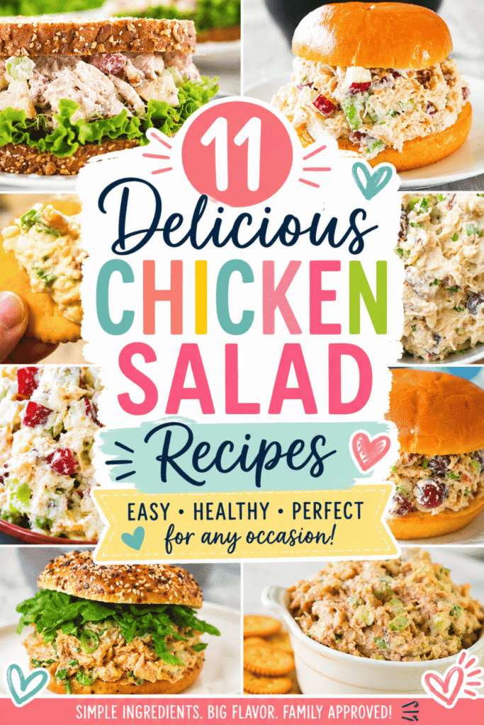 Looking for Easy Chicken Salad recipes the whole family will love? This collection of 11 Chicken Salad Recipes is packed with everything from a classic Homemade Chicken Salad to flavorful Chicken Salad With Grapes, Greek Chicken Salad, Southern Style Chicken Salad and more. Whether you're using Rotisserie Chicken, Pre Cooked Chicken or Tender Chicken Breast, these Chicken Salad Ideas are perfect for Meal Prep For The Week, Healthy Lunch Salad Idea inspiration and Easy Weeknight Dinners. Discover How To Make Chicken Salad for sandwiches, wraps, croissants and Chicken Salad Bowls. These Chicken Salads For Dinner are loaded with flavor and make great Easy Picnic Food Ideas, Summer Lunch options and Quick Meals for busy days.