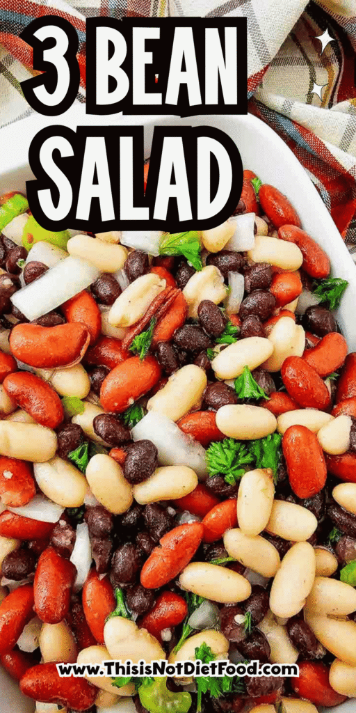 Looking for the perfect Three Bean Salad Recipe to serve at your next barbecue, picnic, or potluck? This easy Classic Three Bean Salad is loaded with kidney beans, cannellini beans, black beans, crisp celery, onion, fresh parsley, and a sweet tangy homemade dressing. It's one of the best Cold Bean Salad Recipes because it's quick to make, packed with protein and fiber, and tastes even better after chilling. Whether you need Summer Side Dishes, BBQ Side Dishes, Picnic Food Ideas, Potluck Side Dishes, Healthy Bean Salad, Make Ahead Salad Recipes, or easy Cookout Side Dishes, this fresh and flavorful bean salad is a crowd-pleasing favorite that's perfect for family dinners, holidays, and warm weather entertaining.