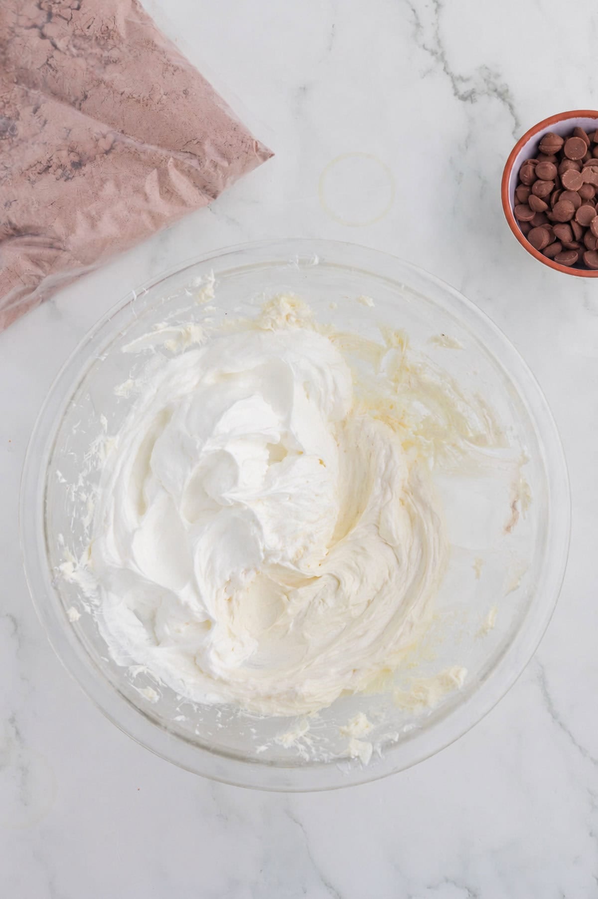 cool whip added to bowl with whipped cream cheese