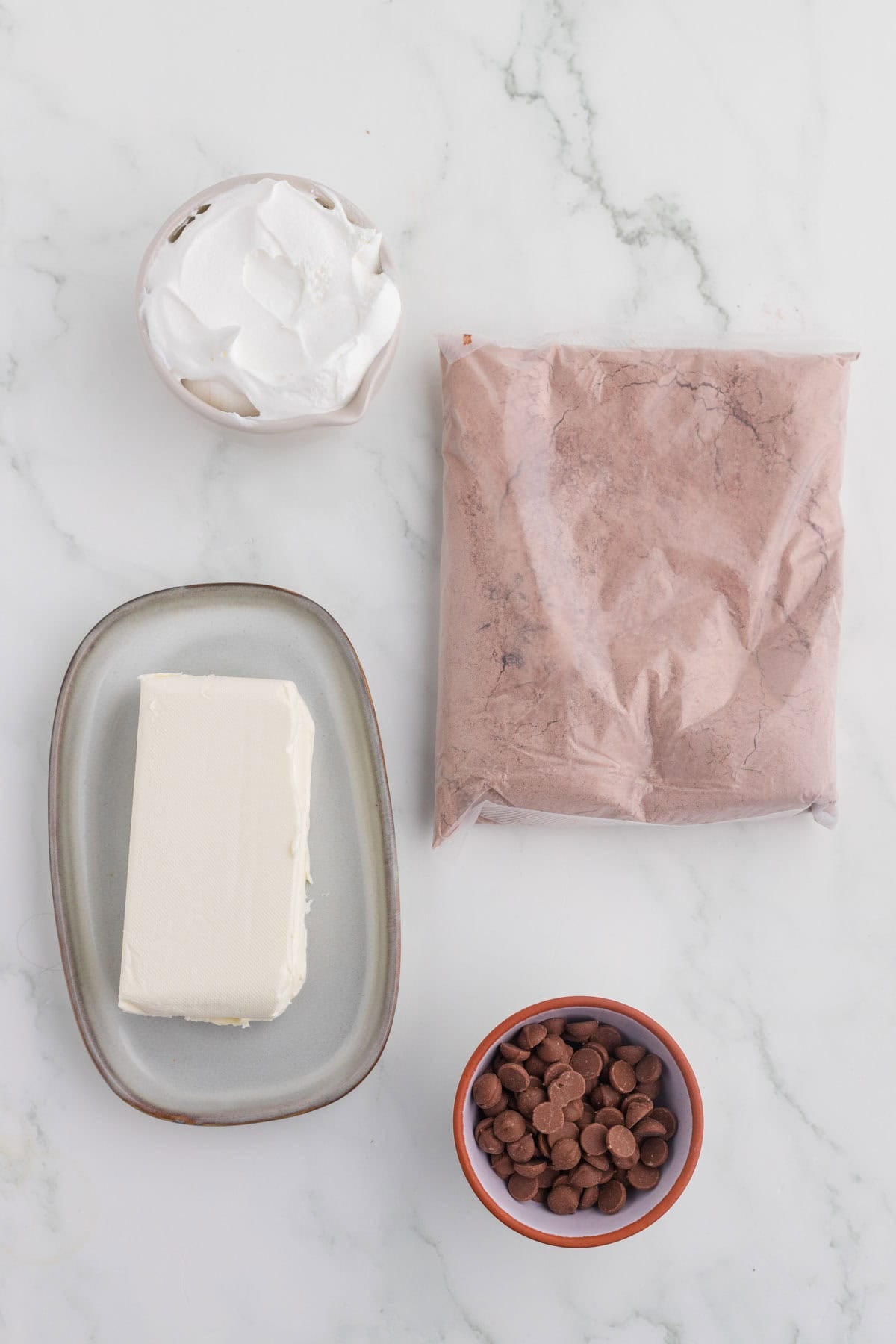 brownie batter dip ingredients on the kitchen counter