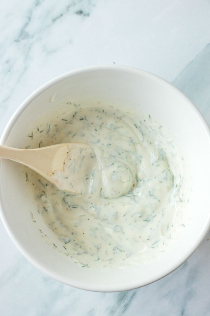 homemade ranch dressing in a mixing bowl