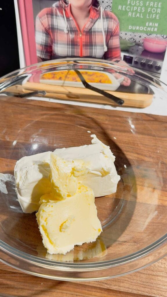 butter and softened cream cheese in a mixing bowl