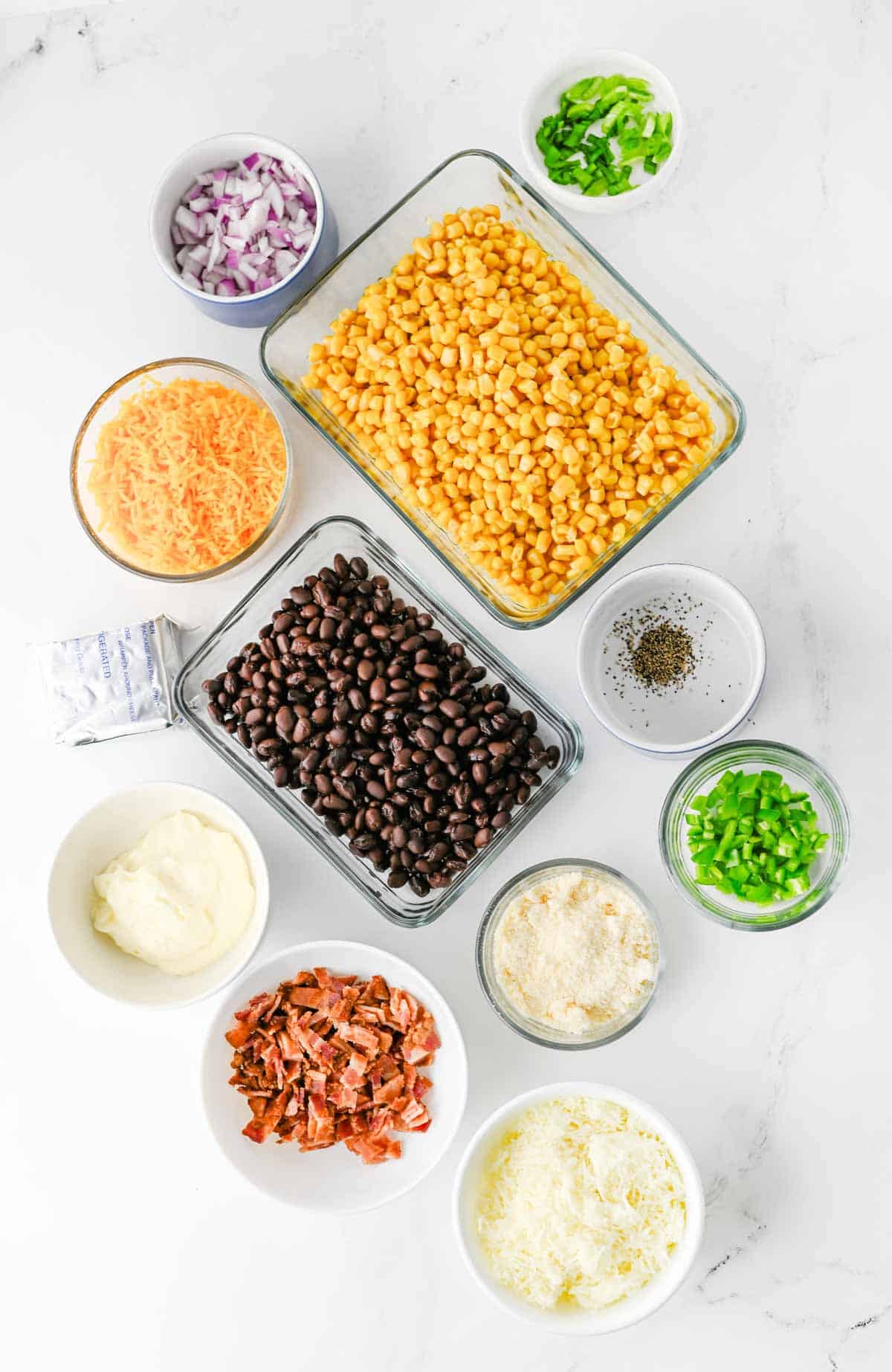 cowboy corn dip ingredients on the kitchen counter