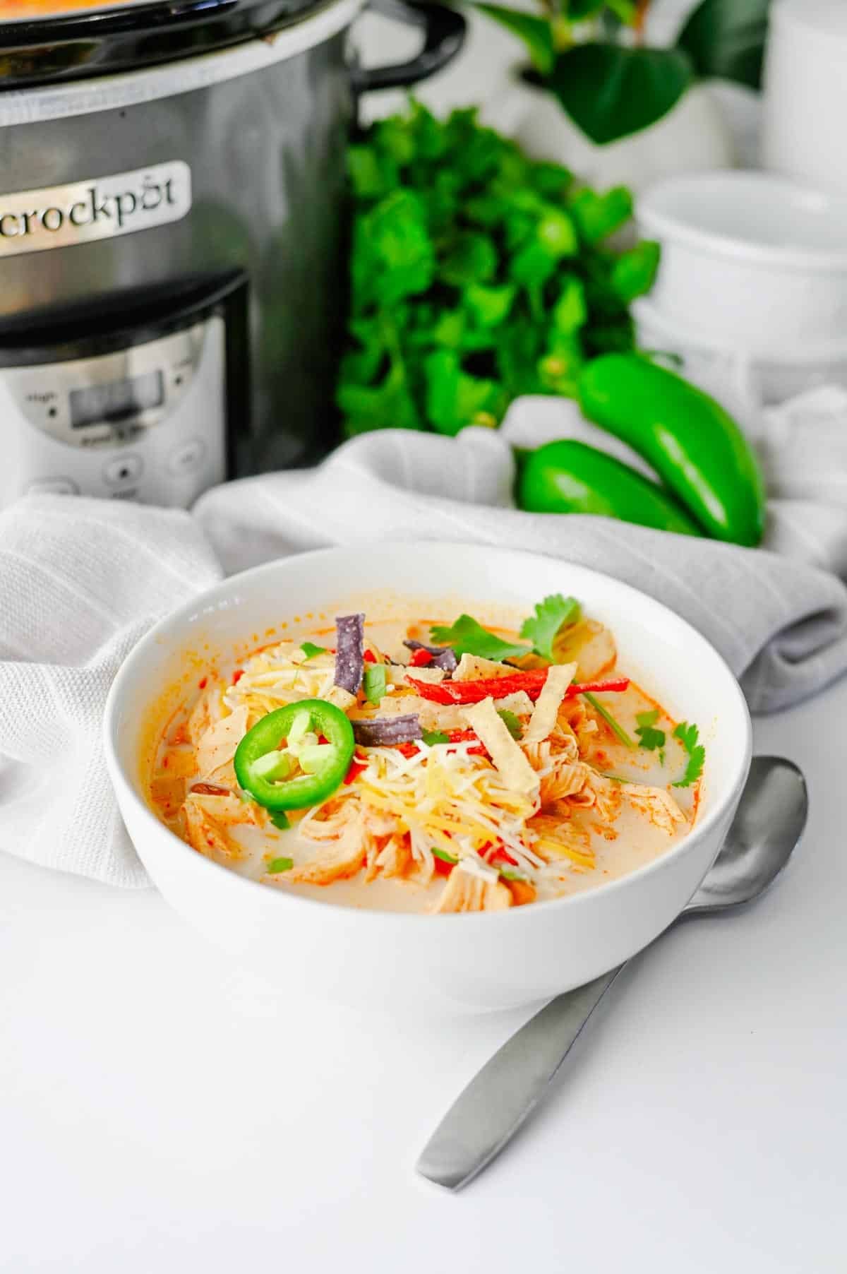 Warm up with this easy Crock Pot Chicken Tortilla Soup, a creamy and comforting dinner loaded with shredded chicken, black beans, pinto beans, corn, peppers, and bold Tex-Mex flavor. This Slow Cooker Chicken Tortilla Soup is the perfect dump-and-go meal for busy weeknights, meal prep, or cozy family dinners. Made with enchilada sauce, taco seasoning, and a splash of half and half, every spoonful is rich, hearty, and satisfying. Top it with crispy tortilla strips, shredded cheese, sour cream, avocado, or jalapeños for the ultimate bowl. If you're looking for easy crock pot soup recipes, slow cooker chicken recipes, or comforting fall and winter dinner ideas, this Chicken Tortilla Soup recipe is guaranteed to become a family favorite you'll make again and again.