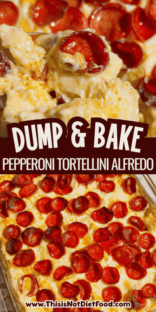 This Dump and Bake Pepperoni Tortellini Alfredo is the ultimate easy dinner recipe for busy families. Cheese-filled tortellini is tossed with creamy Alfredo sauce, Italian seasoning, mozzarella cheese, and crispy pepperoni, then baked until hot and bubbly. If you're looking for simple casserole recipes, easy pasta bake recipes, or family dinner ideas everyone will love, this cheesy tortellini casserole is a must-try. Perfect for weeknight meals, potlucks, and comfort food cravings, this dump and bake pasta recipe requires minimal prep and delivers maximum flavor. Save this pepperoni tortellini Alfredo recipe for an easy baked pasta dinner, cheesy casserole recipe, or quick family meal that will have everyone asking for seconds.