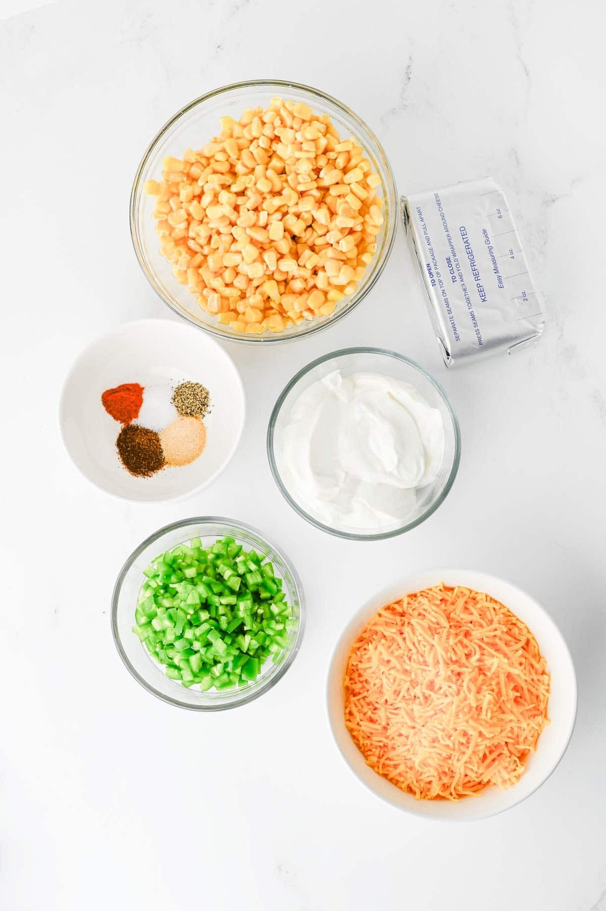 jalapeno corn dip ingredients on the kitchen counter