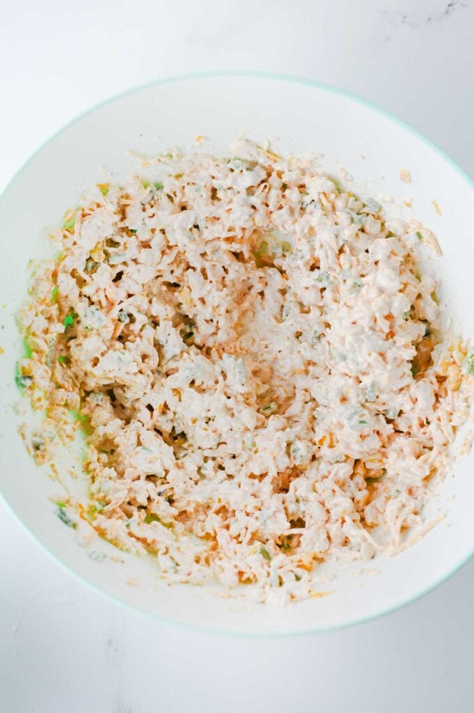 creamy corn dip in a mixing bowl