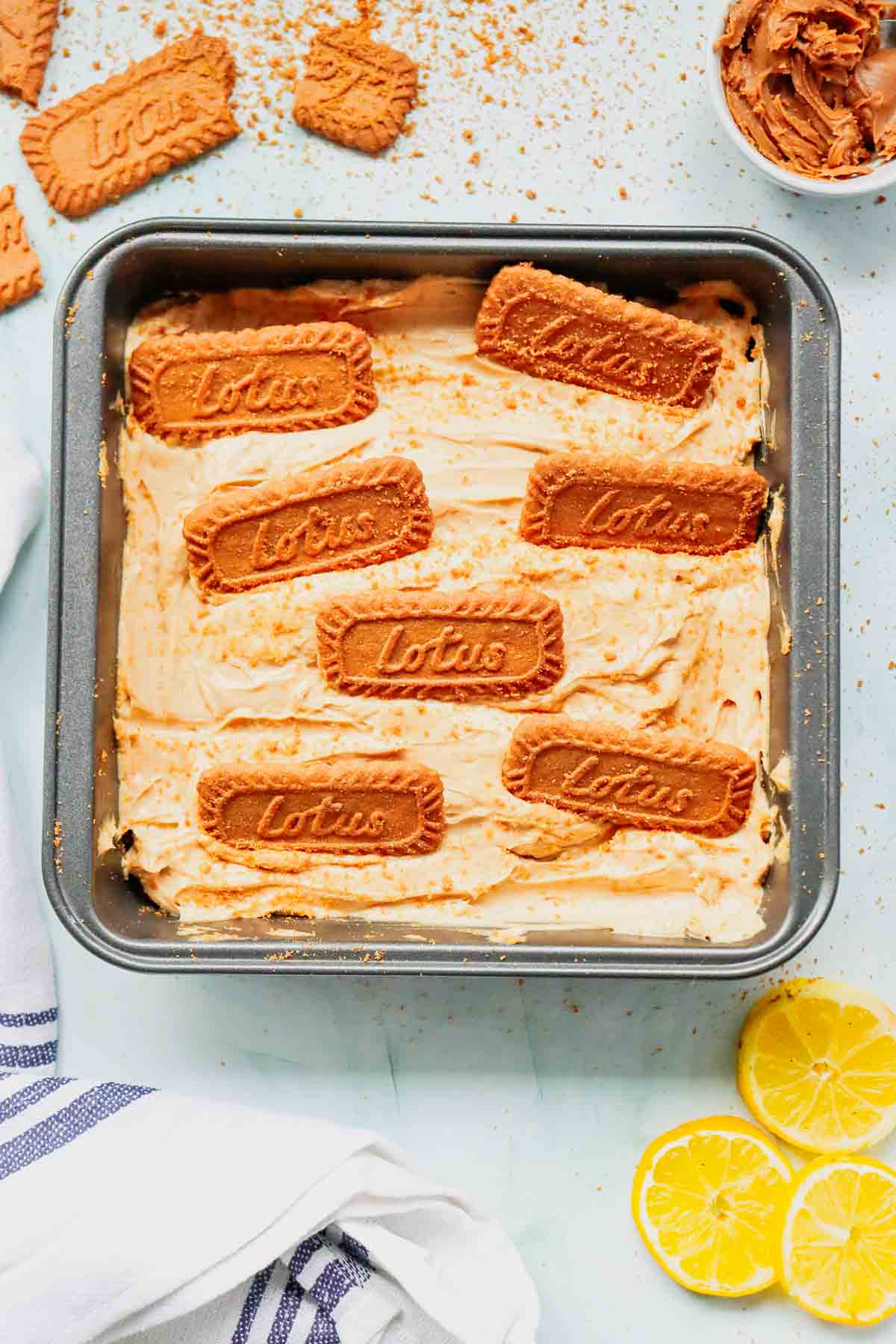 This No-Bake Biscoff Cheesecake is the ultimate easy dessert for cookie butter lovers. Made with a buttery Biscoff Cookie Crust, creamy cheesecake filling, and rich Lotus Biscoff Spread, this No Bake Cheesecake Recipe delivers incredible flavor without turning on the oven. Perfect for anyone searching for Biscoff Cheesecake, Lotus Biscoff Cheesecake, No Bake Desserts, Cookie Butter Cheesecake, Easy Cheesecake Recipes, Cheesecake Bars, Biscoff Dessert Recipes, and No Bake Cheesecake Bars. This simple dessert is ideal for holidays, potlucks, family gatherings, and make-ahead entertaining. With its smooth, creamy texture and irresistible cookie butter flavor, this No-Bake Biscoff Cheesecake is guaranteed to become one of your favorite easy dessert recipes.