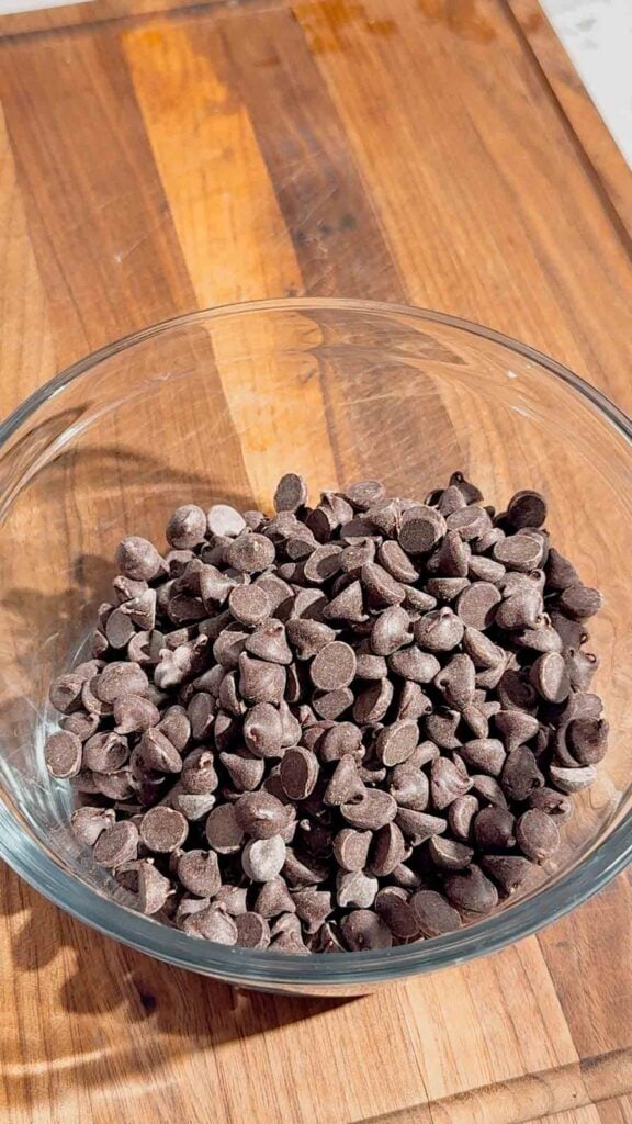 semi sweet chocolate chips in a glass bowl