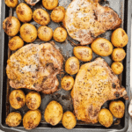 Looking for an easy Sheet Pan Dinner the whole family will love? These Sheet Pan Ranch Pork Chops and Potatoes are packed with flavor and perfect for busy weeknights. Juicy Pork Chops Recipes meet crispy roasted potatoes in this simple One Pan Meal that requires minimal prep and cleanup. If you're searching for Easy Pork Chop Recipes, Pork Chop Dinner Ideas, Sheet Pan Meals, Ranch Pork Chops, Oven Baked Pork Chops, or Quick Family Dinners, this recipe is a must-try. Made with tender pork chops, baby potatoes, ranch seasoning, and simple pantry spices, it's one of the best Easy Dinner Recipes for hectic evenings. Save this Pork And Potatoes Dinner for your collection of Weeknight Dinner Recipes, Comfort Food Recipes, Family Meals, and Easy Sheet Pan Recipes.
