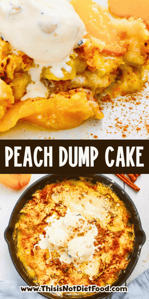This Skillet Peach Dump Cake is the ultimate easy dessert recipe for peach lovers. Made with canned peaches or fresh peaches, yellow cake mix, butter, and cinnamon, this Peach Dump Cake Recipe comes together with minimal prep and bakes to golden perfection in a cast iron skillet. If you're searching for Easy Peach Desserts, Peach Dessert Recipes, Dump Cake Recipes, Peach Cobbler Dump Cake, Cast Iron Skillet Desserts, Summer Peach Recipes, Fresh Peach Desserts, or Quick Family Desserts, this recipe is a must-try. Perfect for potlucks, BBQs, holidays, weeknight treats, and summer gatherings, this warm and buttery dessert tastes amazing topped with vanilla ice cream or whipped cream. Save this Easy Peach Dump Cake for your next simple homemade dessert.